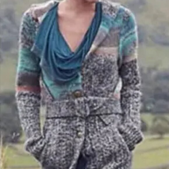 Anthropologie Sleeping On Snow Colorfield Belted Alpaca Wool Cardigan Sweater L - Picture 15 of 15